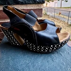 John Fluevog Propel Black Polka Dot Platforms Size 8